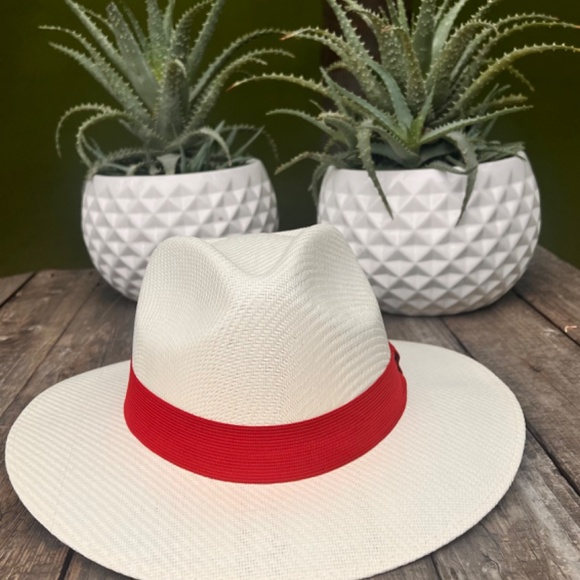 H17 FEDORA HAT IN BEIGE WITH RED HEADBAND SIZE M - Picture 4 of 4